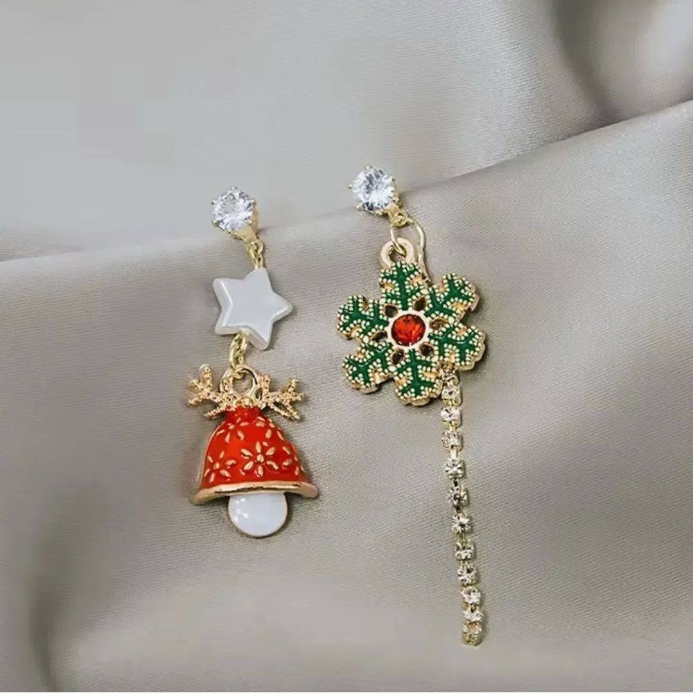 Festive Mismatched Earrings with Red and Green Accents